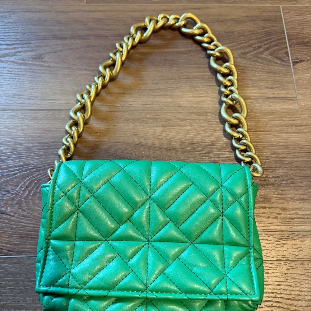 Zara Green Quilted Chain Shoulder Bag